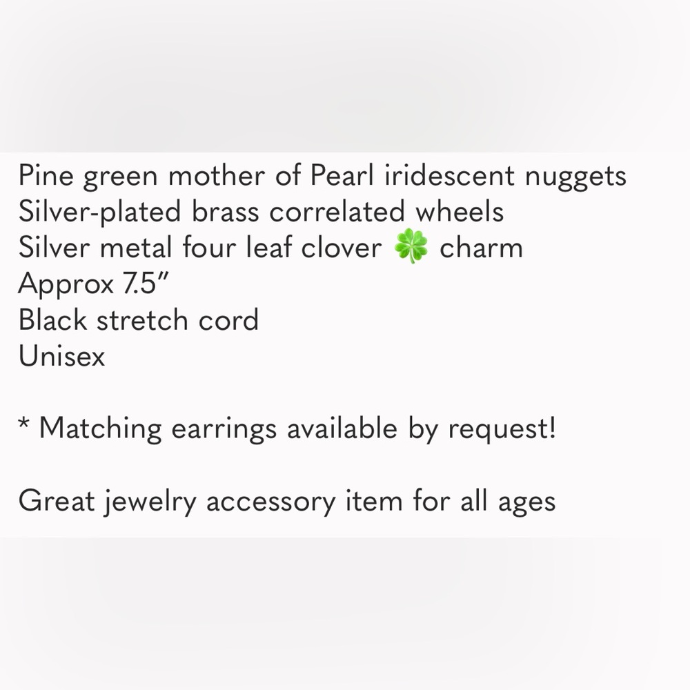 Hand Crafted St. Patrick’s Green Bracelet Clover Charm Mother Of Pearl Shamrock - Picture 7 of 7